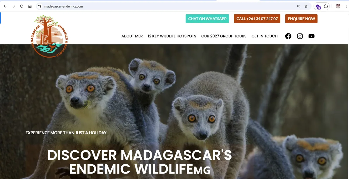 Portfolio Automated-design.com — Parmi les clients d'Automated Design : Madagascar Endemics & Resort, site travaillé : madagascar-endemics.com